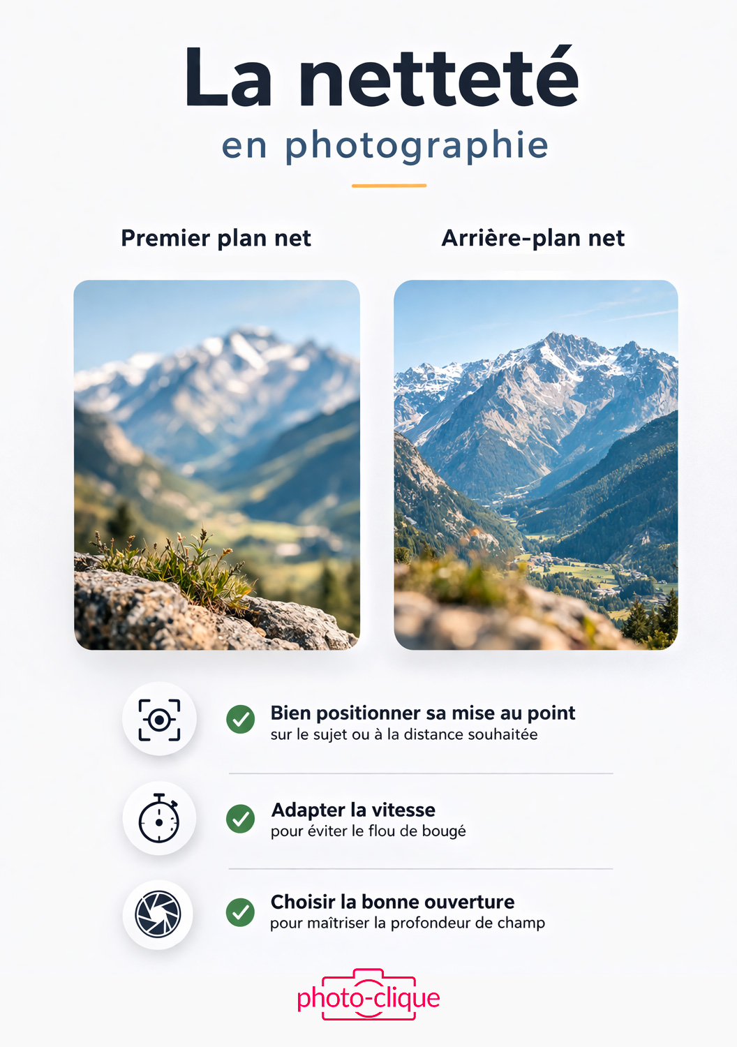 Comparaison netteté photo premier plan net et arrière-plan net exemple paysage - Photo-Clique